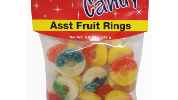 HANDY CANDY PEG BAG ASSORTED FRUIT RINGS 4OZ