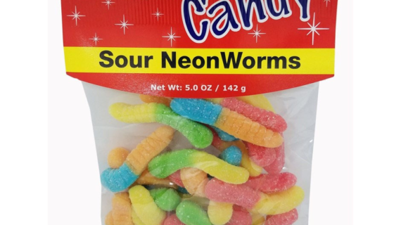 HANDY CANDY PEG BAG GUMMI SOUR NEON WORMS 4OZ